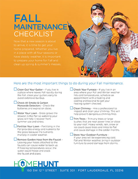 Cover image for HomeHunt's 'Fall Maintenance Checklist' real estate checklist.