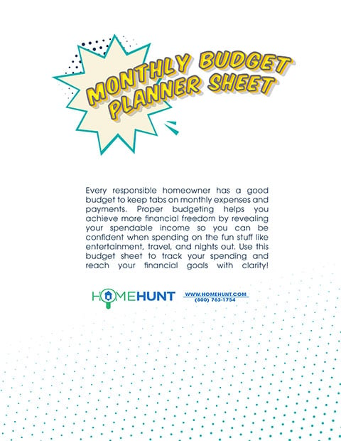 Cover image for HomeHunt's 'Monthly Budget Planner Sheet' real estate checklist.